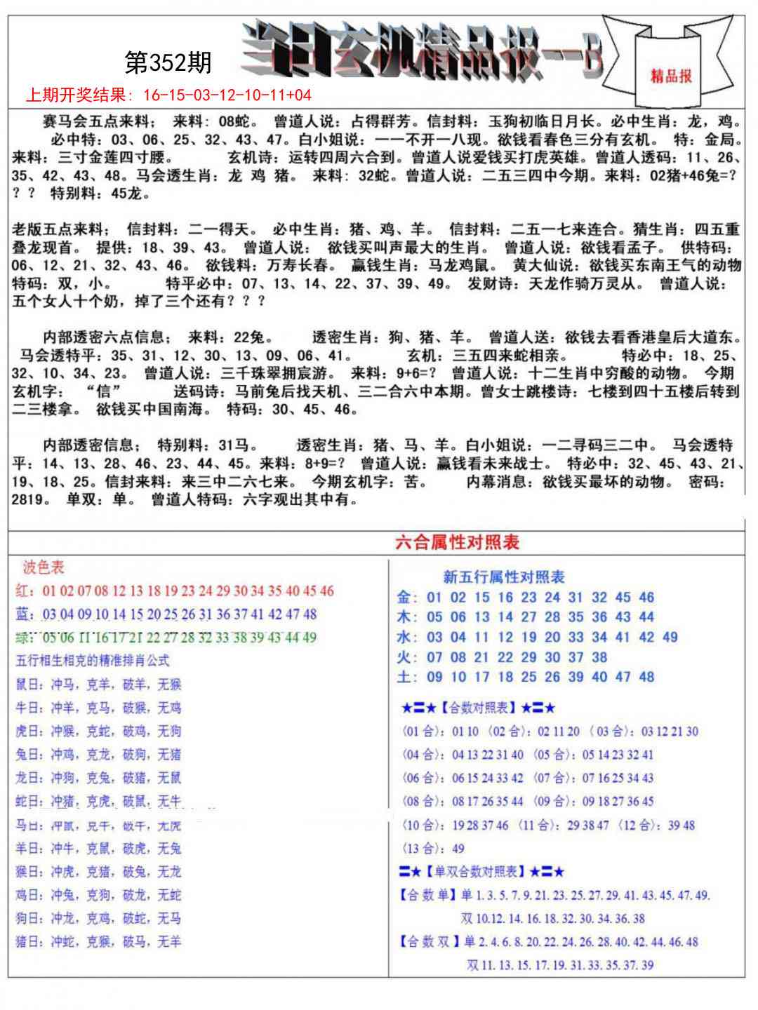 352期当日玄机精品报B[图]