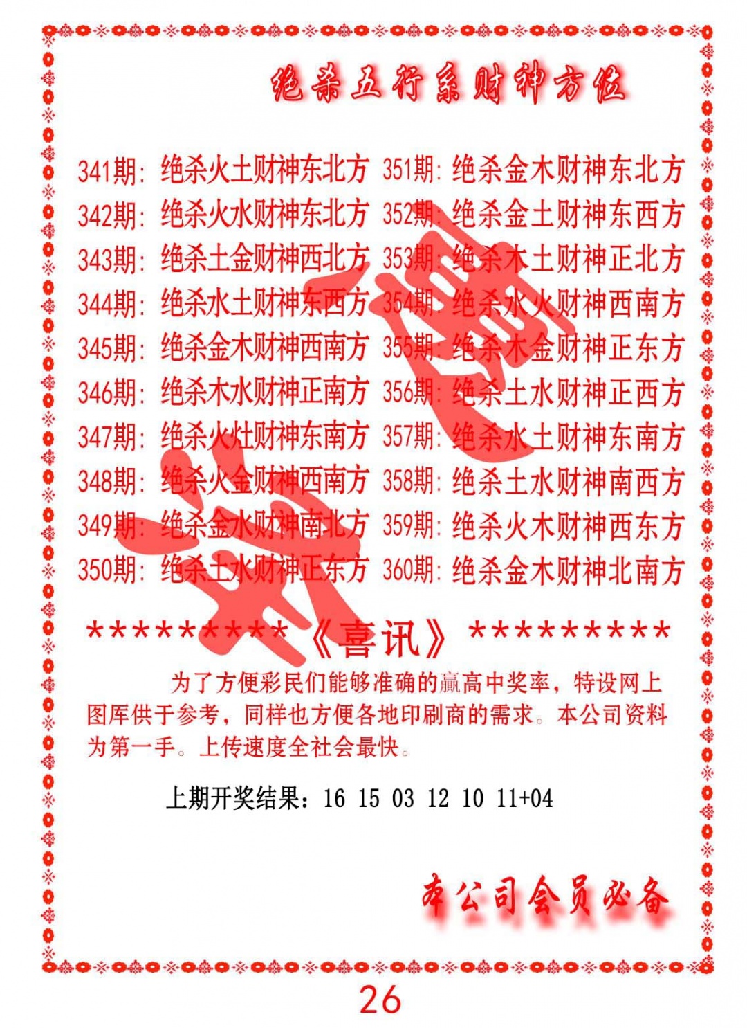 352期绝杀五行及财神方位[图]